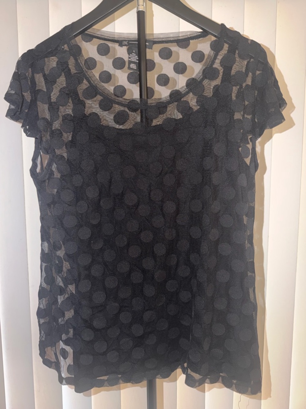 BCX Black Polka Dot Mesh Short Sleeve Tee